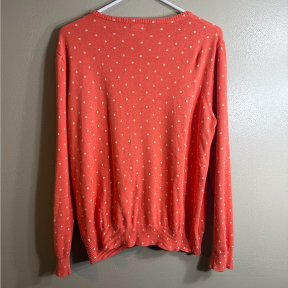 L.L. Bean Women's Orange Polka Dot Cardigan - Picture 2 of 6